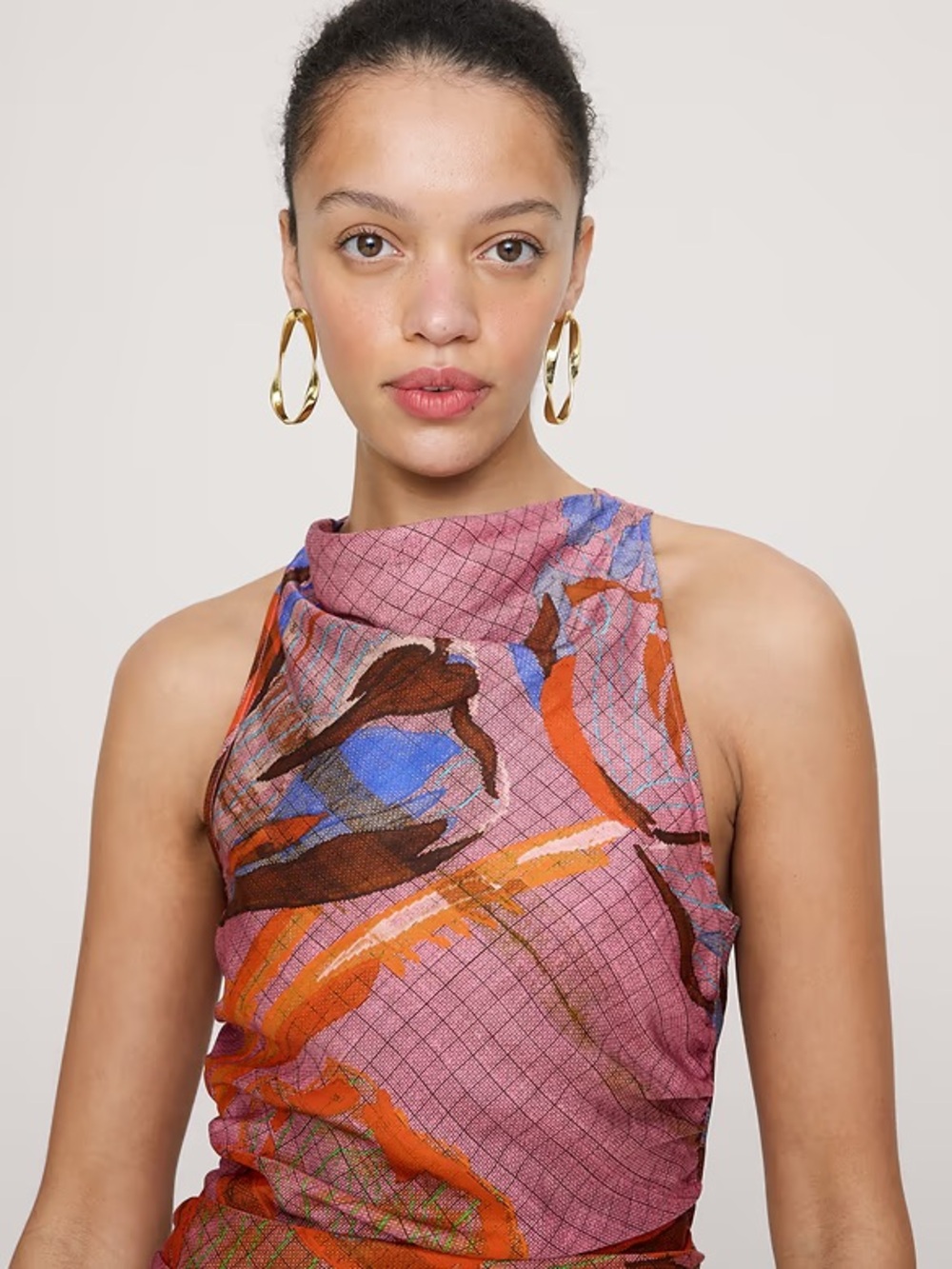 Banana Republic Pink Orange Blue Abstract Halter Maxi Dress - Picture 4 of 5